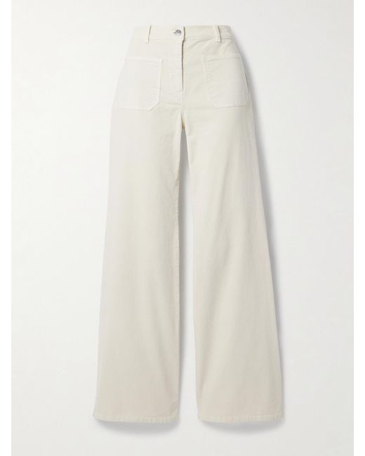 Nili Lotan White Florence Cotton-Blend Corduroy Flared Pants