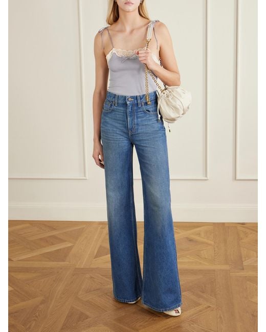 Chloé White Logo-Embroidered Lace-Trimmed Cotton And Silk-Blend Tank