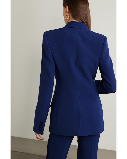 Safiyaa Blue Wynnie Double-Breasted Satin-Trimmed Stretch-Crepe Blazer
