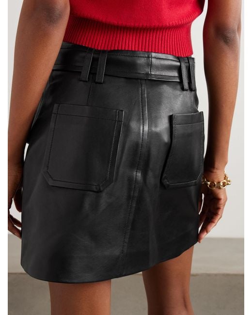 Balmain Black Minirock Aus Leder Mit Gürtel