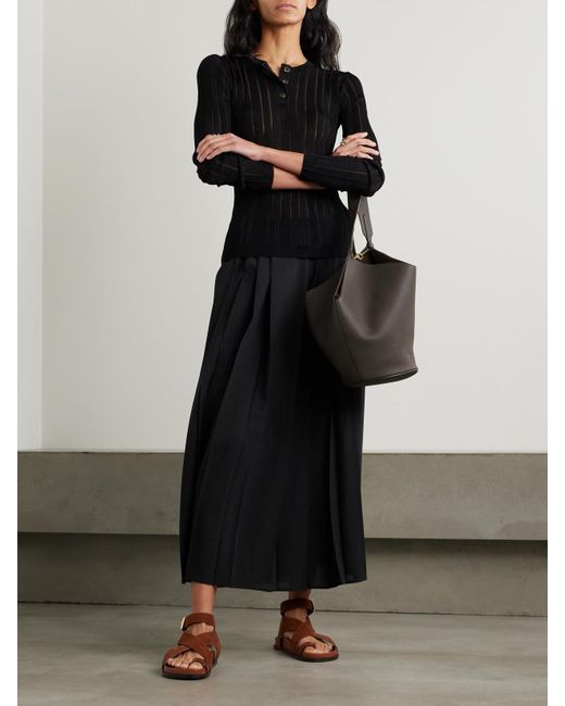 Joseph Black Crete Pleated Crepe De Chine Midi Skirt