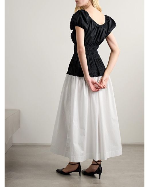 Doen White Enya Two-Tone Ruched Organic Cotton-Poplin Midi Dress
