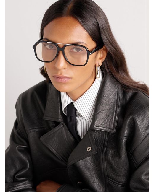 Saint Laurent Black Aviator-Style-Tone And Acetate Sunglasses