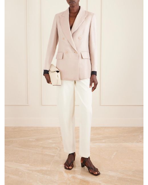 Max Mara Natural Double-Breasted Silk-Satin Blazer