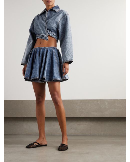 Alaïa Blue Verkürzte Asymmetrische Jeansjacke