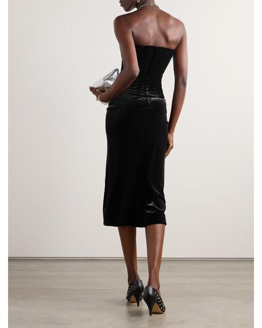 Dolce & Gabbana Black Strapless Velvet Corset Midi Dress