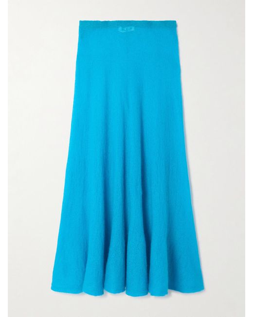 Alaïa Blue Pleated Mohair-Blend Midi Skirt