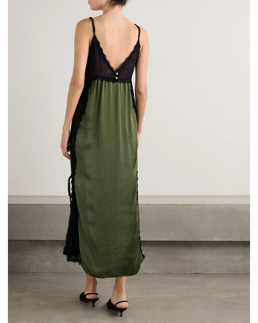 Kika Vargas Green Somaly Tie-Detailed Guipure Lace And Silk-Satin Midi Dress