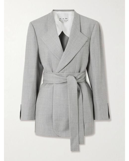 Sa Su Phi Lauren Belted Wool Blazer in Gray | Lyst