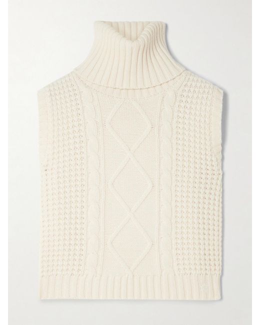 Perfect Moment Natural Crystal Cropped Cable-Knit Merino Wool Turtleneck Tank