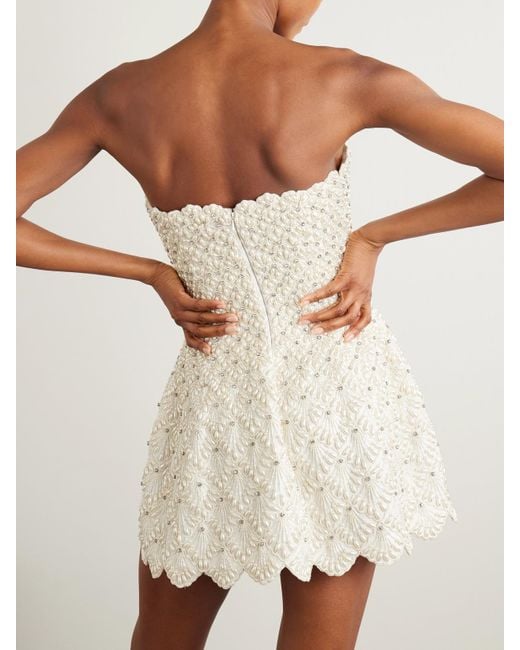 Clio Peppiatt Natural Scallop Strapless Embellished Taffeta Mini Dress