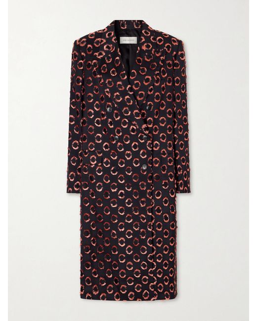 Dries Van Noten Purple Double-Breasted Polka-Dot Fil-Coupé Silk-Blend Coat