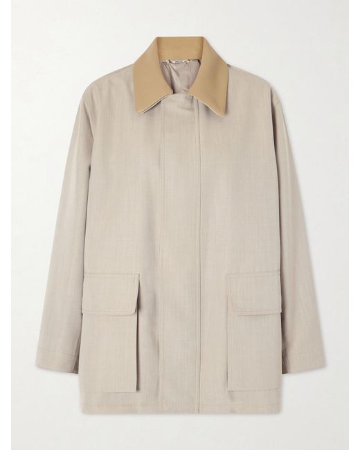 Auralee Natural Leather-Trimmed Wool-Canvas Jacket