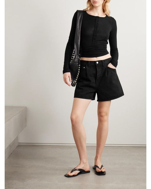 Agolde Black Rhoda Pleated Organic Denim Shorts