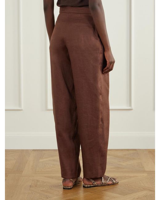ANDRES OTALORA Brown Seguirte Pleated Linen Tapered Pants