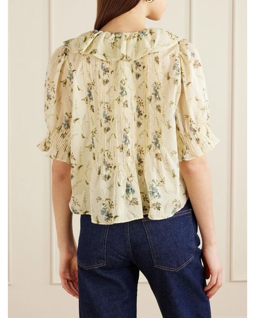 Doen Natural Henri Ruffled Pintucked Organic Cotton-Voile Top