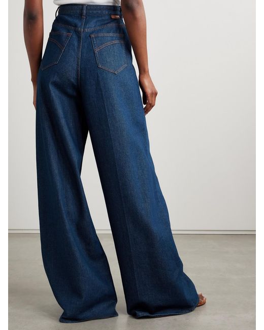 Zimmermann Blue Illuminate Belted High-Rise Wide-Leg Jeans