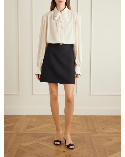 Valentino Garavani Natural Bow-Embellished Silk-Crepe De Chine Blouse