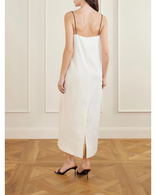 Brandon Maxwell White Leather-Trimmed Wool And Silk-Blend Maxi Dress