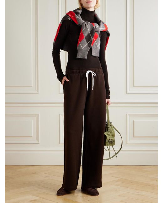 Polo Ralph Lauren Brown Cotton-Blend Jersey Wide-Leg Track Pants