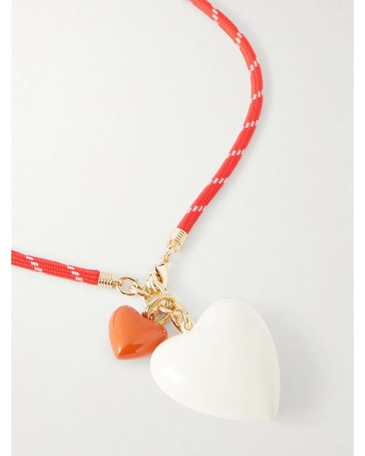 Roxanne Assoulin White The Mini Puffy Heart-Tone, Enamel And Cord Necklace