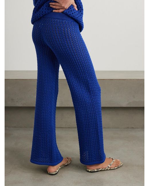 Escvdo Blue Espina Crocheted Cotton Flared Pants