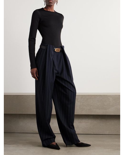 Stella McCartney Blue Mehrlagige Hose Mit Weitem Bein Aus Einer Wollmischung Mit Nadelstreifen