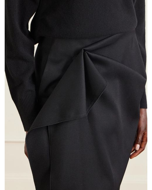 Lanvin Black Asymmetric Wool Midi Skirt