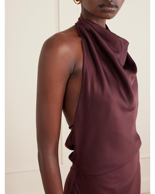 Jonathan Simkhai Purple Reannon Draped Satin Halterneck Gown