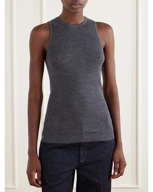 Tibi Gray Ribbed Wool Tank