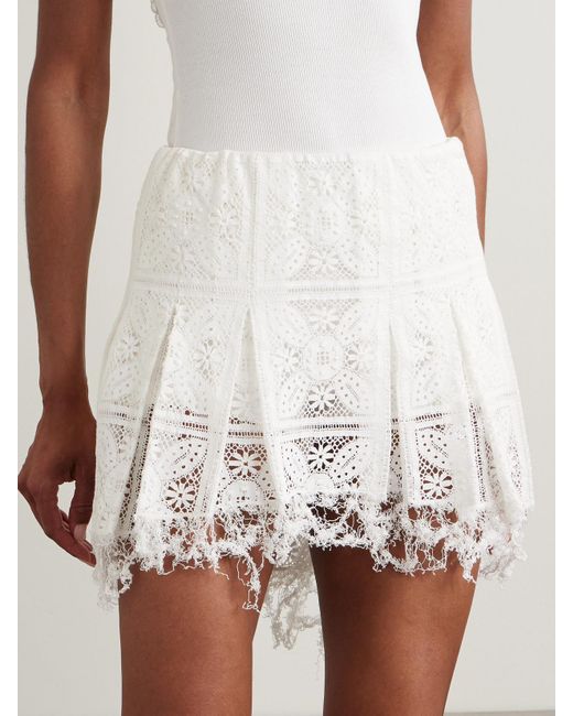 Loewe White Paula's Ibiza Minirock Aus Jersey Aus Einer Baumwollmischung Mit Lochstickerei, Falten Und Fransen