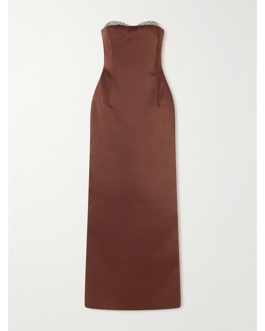 Ilkyaz Ozel Brown Noelie Strapless Crystal-Embellished Satin Gown