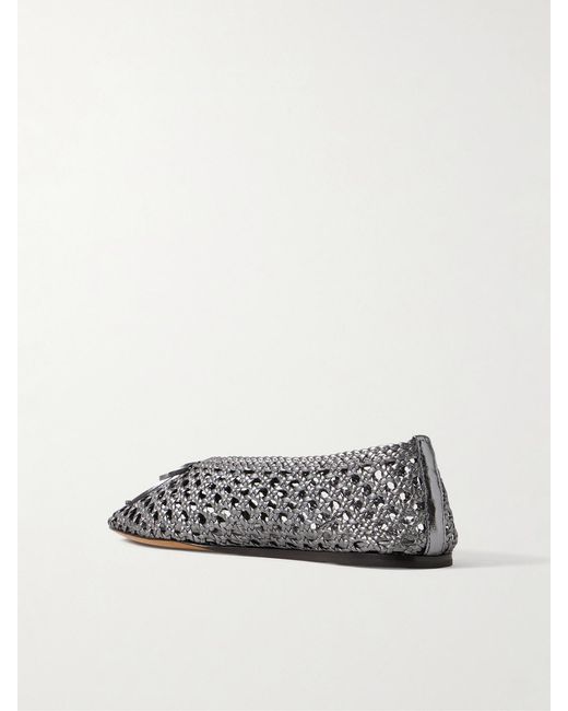Le Monde Beryl Regency Bow-Embellished Woven Metallic Leather Ballet Flats