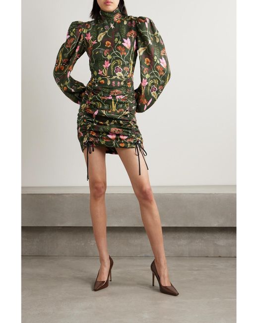 Agua Bendita Green Net Sustain Guaba Habitat Minikleid Aus Leinen Mit Print Und Raffungen