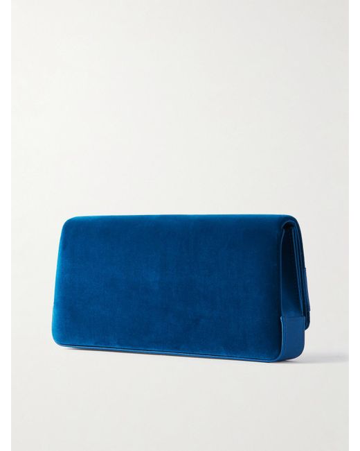Manolo Blahnik Blue Maygot Buckle-Embellished Satin-Trimmed Velvet Clutch