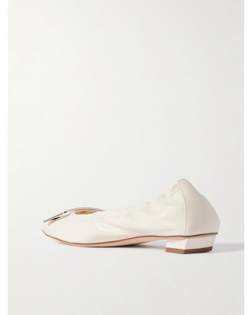 Roger Vivier Natural Belle Vivier Embellished Patent-Leather Ballet Flats