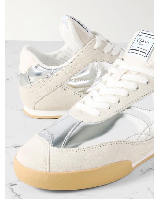 Chloé Natural Kick Suede And Metallic Leather Sneakers