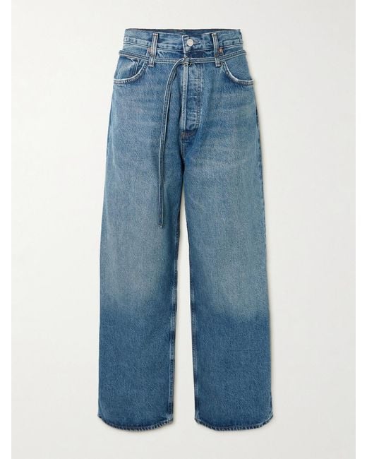 Agolde Blue Emmi Belted High-Rise Wide-Leg Jeans
