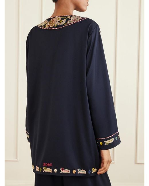 Bode Blue Feather Runner Embroidered Cotton-Blend Twill Jacket