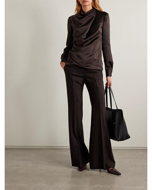 Gabriela Hearst Brown Marcela Draped Hammered Silk Blouse