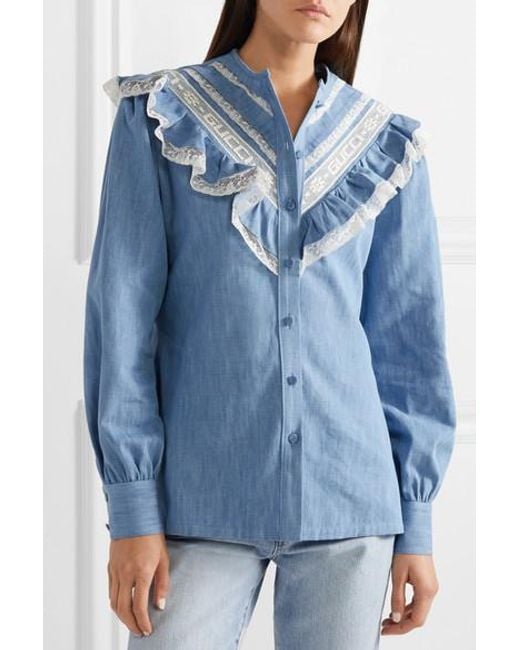 blue jean ruffle shirt