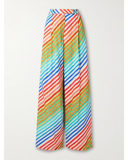 Christopher John Rogers White Crayon Pleated Striped Twill Wide-Leg Pants