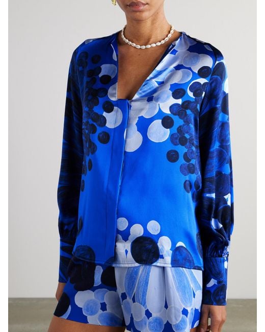 Themis Z Blue Nefeli Printed Silk-Satin Shirt