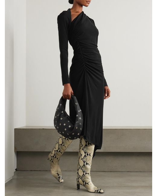 Victoria Beckham Black Asymmetrisches Midikleid Aus Stretch-Jersey Mit Raffungen Und Cut-Out