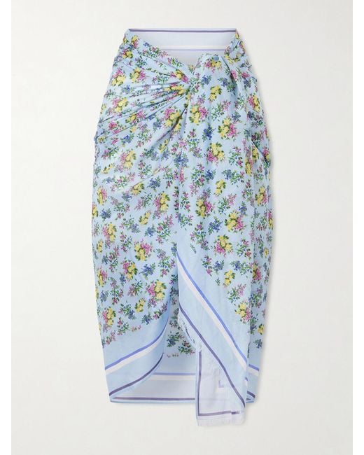 Dolce & Gabbana Blue Floral-Print Fringed Cotton-Voile Coverup