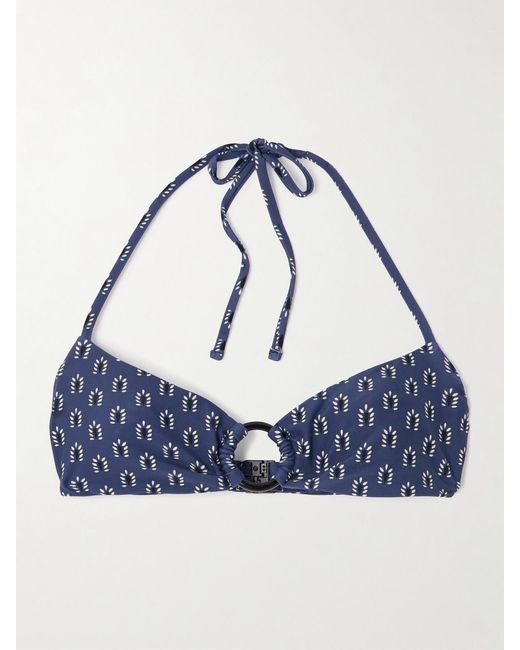 Matteau Blue Ring Embellished Floral-Print Recycled Halterneck Bikini Top