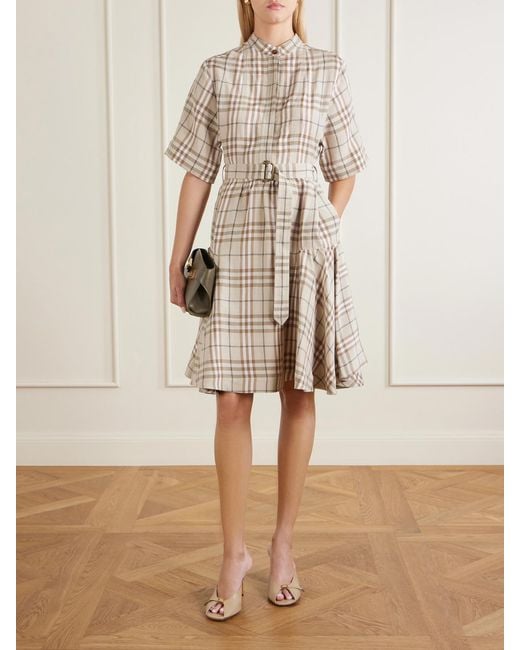 Burberry Natural Checked Woven Mini Dress