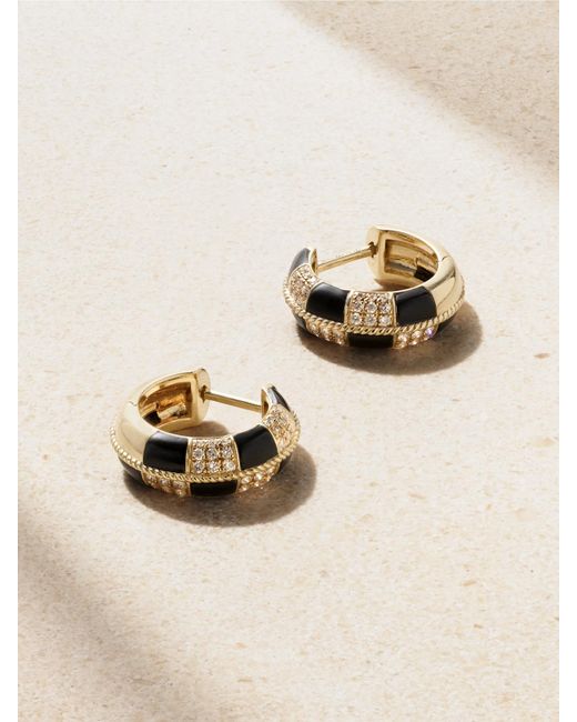 Yvonne Léon Natural Mini Créoles 9-Karat, Onyx And Diamond Hoop Earrings