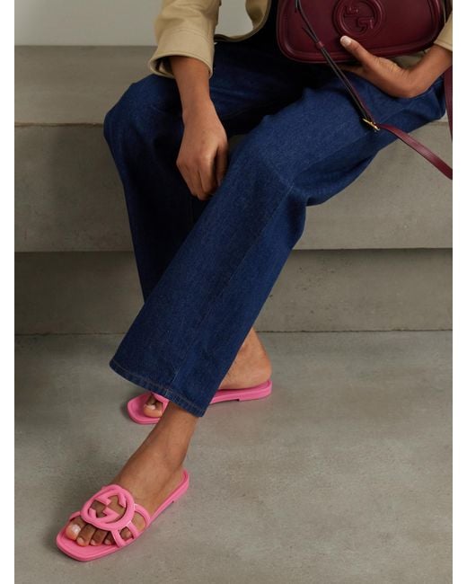 Gucci Pink Interlocking G Slide Sandal, Rubber