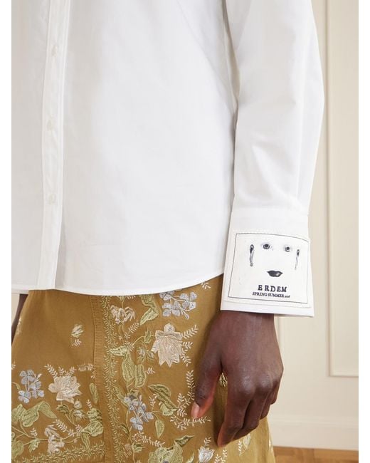 Erdem White Embellished Lace-Trimmed Organic Cotton-Poplin Shirt